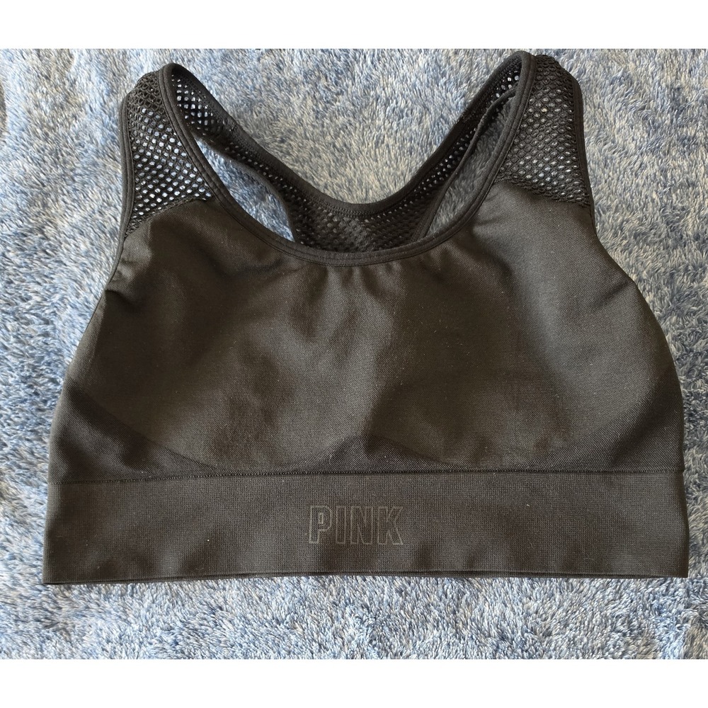 PINK Victoria's Secret Sports Bra Black Sleeveless Scoop Neck Athletic